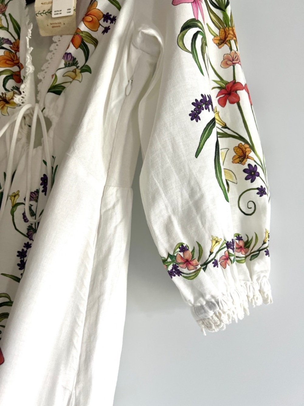 FARM Rio White Linen Blend Multicolor Floral Printed Maxi Dress Size Small NWT - Picture 12 of 16